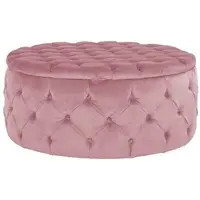 Casa Padrino Luxus Chesterfield Rundhocker Rosa Ø 100 x H. 45 cm - Runder Samt Sitzhocker mit Stauraum - Schlafzimmer Möbel