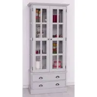 Casa Padrino Landhausstil Vitrine Hellgrau 91 x 47 x H. 200 cm - Massivholz Vitrinenschrank mit 2 Türen und 2 Schubladen - Landhausstil Möbel - Massivholz Möbel - Esszimmer Möbel