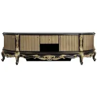 Casa Padrino Luxus Barock TV Schrank Schwarz / Gold - Prunkvolles Massivholz Sideboard mit 4 Türen und Schublade - Barock Wohnzimmer Möbel