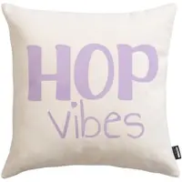 Done. Dekokissen DONE. "HOB VIBES", beige, lavender, schriftzug bedruckt, B:45cm L:45cm, Polyester, Dekokissen_Sitzkissen_Kissenhüllen, Dekokissen, Weicher Chenille-Stoff Kuschelige Beflockung