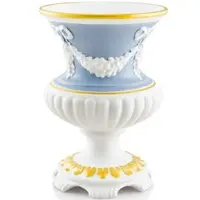 Casa Padrino Barock Vase Weiß / Hellblau / Gold Ø 21 x H. 29 cm - Runde Barock Keramik Blumenvase - Deko im Barocktil