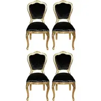 Casa Padrino Luxus Barock Esszimmer Set Schwarz / Gold 45 x 46 x H. 99 cm - 4 handgefertigte Esszimmerstühle - Barock Esszimmermöbel