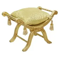 Casa Padrino Barock Kreuzhocker mit Kissen Gold / Gold - Handgefertigter Sitzhocker im Barockstil - Antik Stil Hocker - Barock Möbel - Wohnzimmer Möbel im Barockstil - Antik Stil Möbel