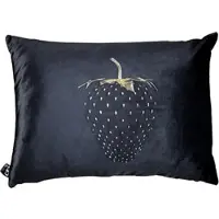 Casa Padrino Luxus Deko Kissen Strawberry mit Bling Bling Glitzersteinen Schwarz / Gold 35 x 55 cm - Feinster Samtstoff - Luxus Deko Accessoires