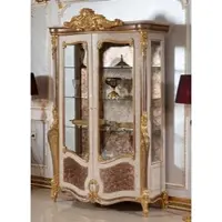 Casa Padrino Luxus Barock Vitrine Weiß / Braun / Gold - Prunkvoller Massivholz Vitrinenschrank mit 2 Glastüren und 3 Glasregalen - Barock Möbel - Edel & Prunkvoll