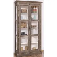 Casa Padrino Landhausstil Vitrine Braun / Weiß 109 x 40 x H. 210 cm - Massivholz Schrank mit 2 Glastüren - Vitrinenschrank - Landhausstil Möbel
