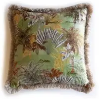 Casa Padrino Luxus Deko Kissen Dschungel Design Grün / Mehrfarbig / Braun 45 x 45 cm - Bedrucktes Samt Kissen mit Fransen - Deko Accessoires
