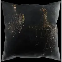 Casa Padrino Luxus Barock Deko Kissen Kronleuchter Schwarz / Gold 43 x 43 cm - Bedrucktes Samt Kissen - Barock Deko Accessoires