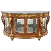 Casa Padrino Barock Massivholz Sideboard mit 4 Glastüren und Marmorplatte Braun / Gold / Grün 175 x 50 x H. 95 cm - Vitrine - Schrank - Prunkvolle Barock Möbel