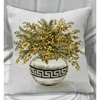 Casa Padrino Luxus Deko Kissen Blumen mit Vase Weiß / Mehrfarbig 45 x 45 cm - Bedrucktes Zierkissen mit edlem Gobelin Stoff - Luxus Deko Accessoires
