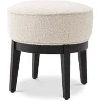 Casa Padrino Luxus Hocker Cremefarben / Schwarz Ø 45,5 x H. 47 cm - Runder Wohnzimmer Sitzhocker - Moderner Rundhocker - Luxus Möbel