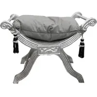 Casa Padrino Barock Sitzhocker - Kreuzhocker Grau / Silber - Möbel