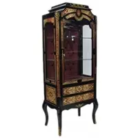 Casa Padrino Barock Boulle Vitrine - Handgefertigt aus massivem Holz - Vitrinenschrank in Schwarz Gold Rot - 65 x 40 x 165 cm