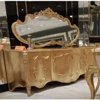 Casa Padrino Luxus Barock Möbel Set Gold - 1 Barock Sideboard mit 4 Türen & 1 Barock Wandspiegel - Prunkvolle Barock Möbel