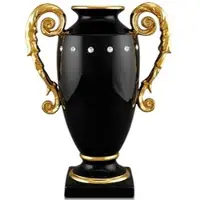 Casa Padrino Barock Vase Schwarz / Gold 28 x 18 x H. 36 cm - Prunkvolle handgefertigte & handbemalte Keramik Blumenvase mit Swarovski Kristallglas