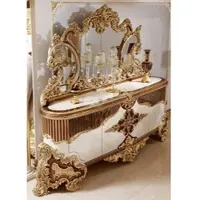 Casa Padrino Luxus Barock Möbel Set Weiß / Braun / Gold - 1 Barock Sideboard mit 4 Türen & 1 Barock Wandspiegel - Handgefertigte Barock Möbel - Edel & Prunkvoll
