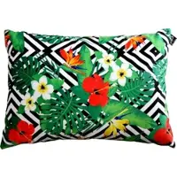 Casa Padrino Luxus Kissen Miami Flowers Schwarz / Weiß / Mehrfarbig 35 x 55 cm - Feinster Samtstoff - Wohnzimmer Deko Zierkissen