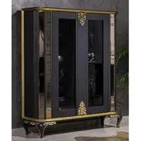 Casa Padrino Luxus Barock Vitrine Schwarz / Gold - Verspiegelter Massivholz Vitrinenschrank mit 2 Türen - Prunkvolle Barock Möbel