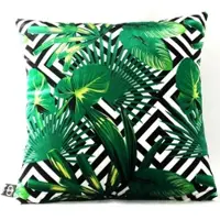 Casa Padrino Luxus Kissen Miami Palm Leaves Schwarz / Weiß / Grün 45 x 45 cm - Feinster Samtstoff - Deko Wohnzimmer Kissen