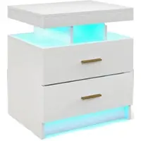 Costway Nachttisch mit Led-Beleuchtung 50 x 40 x 58 cm Weiß