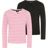 H.I.S. Langarmshirt "2er Pack Shirts 1x uni + 1x geringelt, für Mädchen" Packung, 2, 2 tlg. für Mädchen, Langarm, mit Rundhalsausschnitt und Knopfleiste