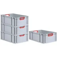 Proregal 4x Eurobox NextGen Color | HxBxT 22x40x60cm | 44 Liter | Griffe rot offen | Verstärkter Boden | Eurobehälter