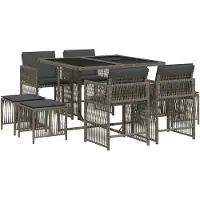 vidaXL 9-tlg. Garten-Essgruppe mit Kissen Grau Poly Rattan