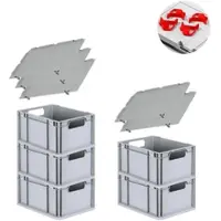 Proregal SparSet 5x Eurobox NextGen Economy mit Auflagedeckel & 4x Verschlüsse Rot, Griffe offen, HxBxT 22x30x40cm, 20L, Eurobehälter, Box