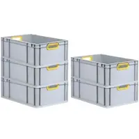 Proregal 5x Eurobox NextGen Color | HxBxT 22x40x60cm | 44 Liter | Griffe gelb offen | Verstärkter Boden | Eurobehälter