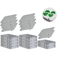 Proregal Spar Set 10x Eurobox Nextgen Economy Mit Auflagedeckel & 4x Schiebeschnappverschlüsse Grün Griffe Geschlossen HxBxT 12 x 40 x 60 cm 23 Liter