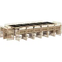 vidaXL 17-tlg. Garten-Essgruppe mit Kissen Beige Poly Rattan