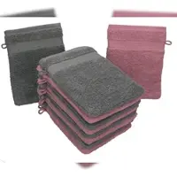 Betz 10 Stück Waschhandschuhe PREMIUM 100% Baumwolle Waschlappen Set 16x21 cm Farbe altrosa und anthrazit