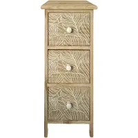 HTI Kommode Melia schmal 3 Schubladen Blätter-Design Artisaneiche-Weiß
