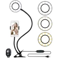 Somikon USB-Ringlicht mit Smartphone-Halter & Fernauslöser, Ø 3,5" / 9 cm