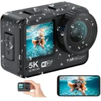 Somikon Mini-Actioncam mit 5K-Auflösung, wasserdicht bis 21 m, 2 Displays, EIS