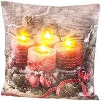 INFACTORY Deko-Kissen mit Adventskranz-Motiv, 4 LEDs, Batteriebetrieb, 45x45 cm