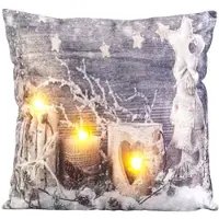 INFACTORY Deko-Kissen mit Winter-Motiv, 3 LEDs, Batteriebetrieb, 45 x 45 cm