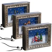 INFACTORY 3er-Motiv-Set Weihnachts-Bilderrahmen mit LEDs, Schneewirbel und Musik