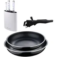 Bergner - Set aus 2 Pfannen Ø22/26cm gepresstes Aluminium mit abnehmbarem Griff mit Set aus 3 Edelstahlmessern mit Tacoma