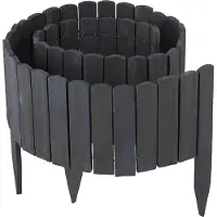 Relaxdays Beeteinfassung, 200 cm lang, flexibel, Sichthöhe: 25 cm, zum Stecken, Holz, Beetzaun, Rasenkante, anthrazit