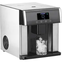 Rosenstein & Söhne Eiswürfelmaschine & Wasserspender V2 mit XL-Display, Edelstahl-Gehäuse