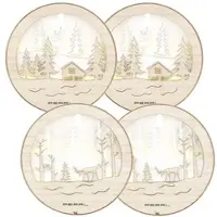 Lunartec 4er-Set leuchtende Echtholzbilder mit weißen LEDs, Batteriebetrieb