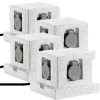 ROYAL GARDINEER 4er-Set 4fach-Garten-Steckdose in Stein-Optik, Spritzwasserschutz IP44