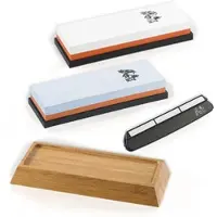 TokioKitchenWare Wasser-Schleifstein-Set, 2 Doppel-Wassersteine, Winkelhilfe & Halter