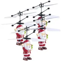 Simulus 4er Set Selbstfliegender Hubschrauber-Santa mit bunter LED-Beleuchtung