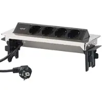 Revolt Versenkbare Profi-Einbau-Tisch-Steckdose, 4-fach, Edelstahl, 3.500 W