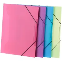General Office 4er-Set Eckspanner-Einschlagmappen mit Gummizug, Kunststoff, 4 Farben