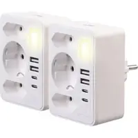 Revolt 2er-Set 8-in-1 Mehrfach-Steckdosen-Adapter, USB-Ladeports, 15 Watt