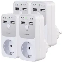Revolt 4er-Set digitale Dual-USB- & 230-V-Steckdosen-Countdown-Timer