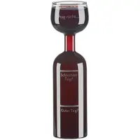 Rosenstein & Söhne 2in1-Weinflasche und XXL-Glas aus Echtglas, mit Aufdruck, 750 ml